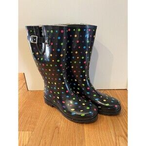 Western Chief Rain Boots Womens Size 8 Waterproof Rubber Tall Polka Dot